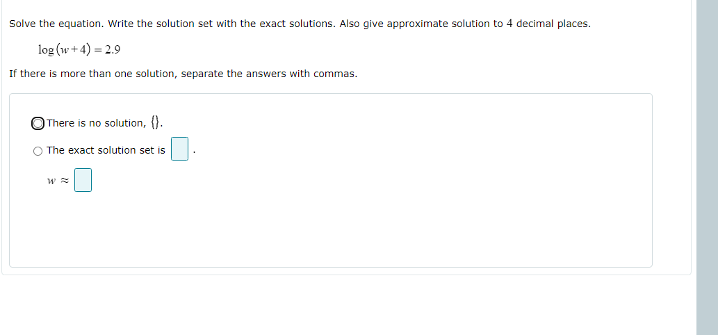 Solved Solve the equation. Write the solution set with the | Chegg.com