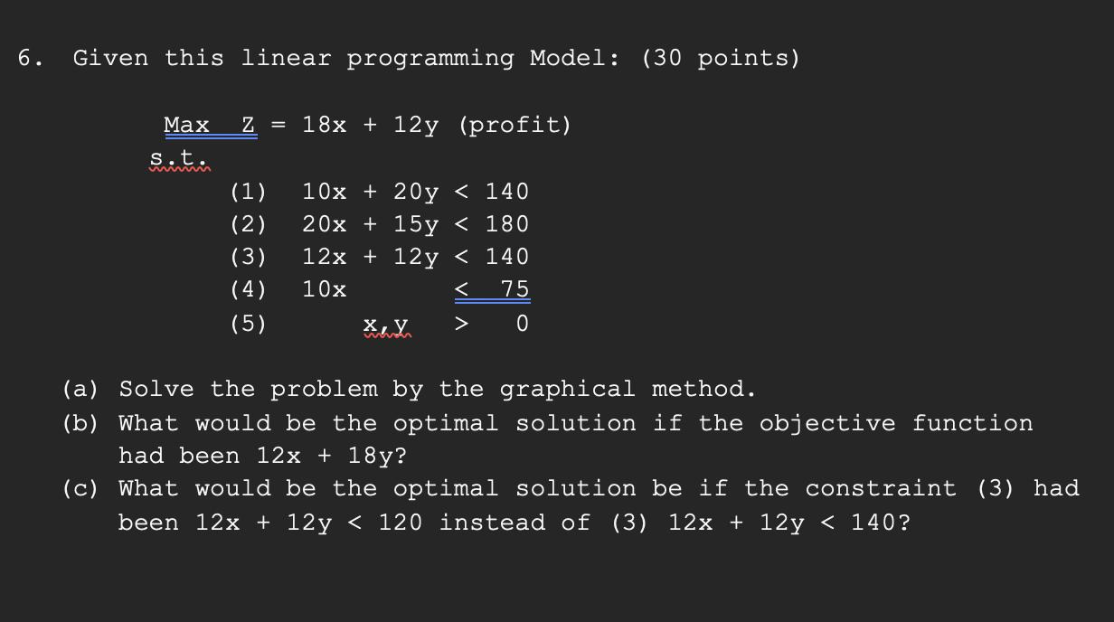 Solved 6. Given this linear programming Model: (30 points) | Chegg.com