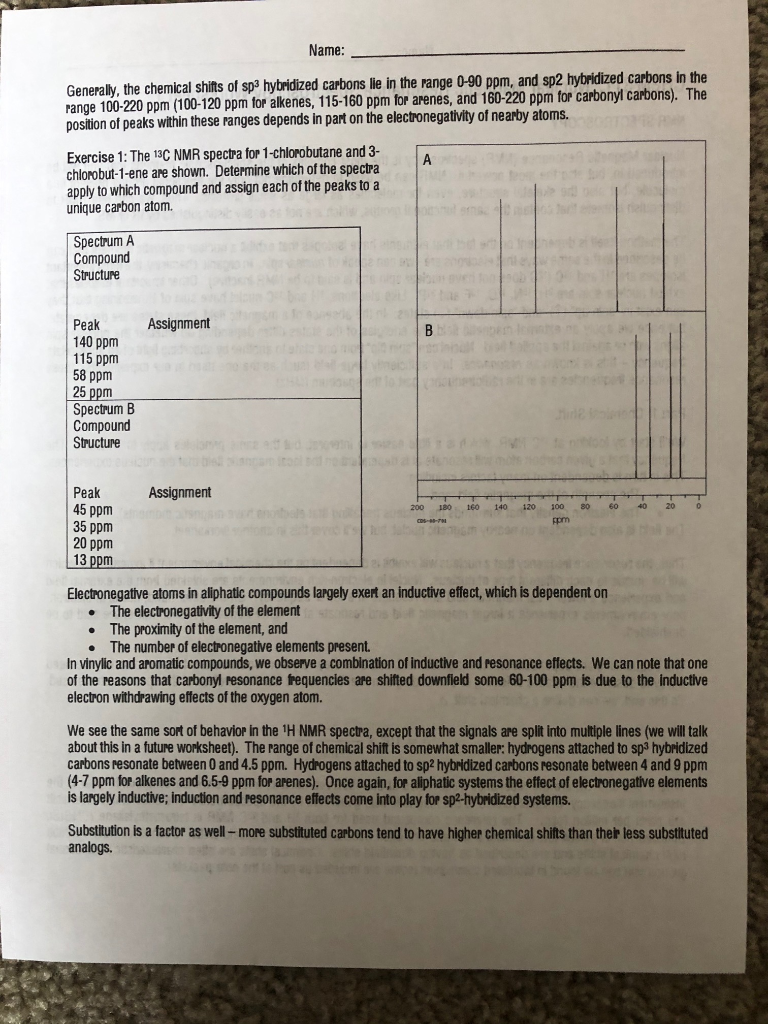 Solved: Name: CHEM 311: Nuclear Magnetic Resonance Spectro... | Chegg.com