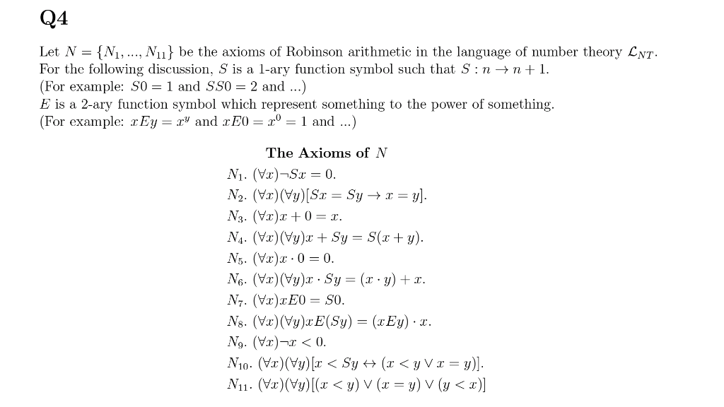 Q4 Let N N1 Nu Be The Axioms Of Robinson Chegg Com