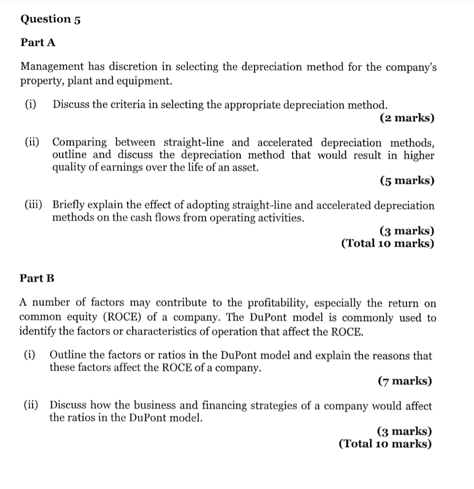 Solved Question 5 Part A Management has discretion in