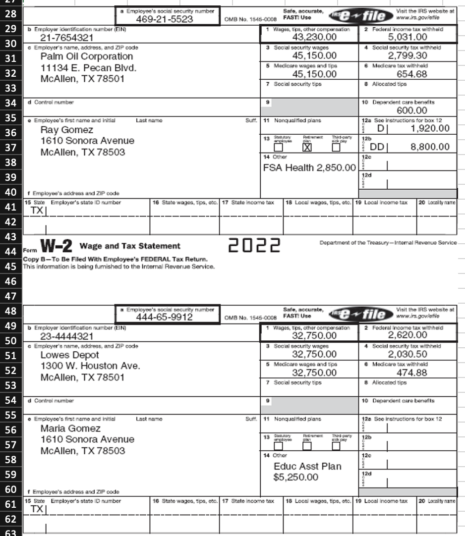 W-2 Ray and Maria Gomez 1610 Sonora Ave. | Chegg.com