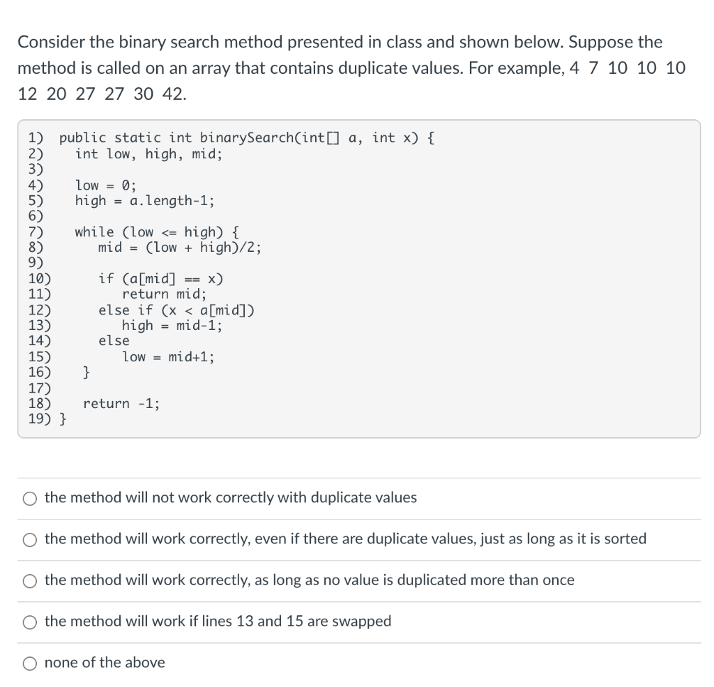 Solved Consider the binary search method presented in class | Chegg.com