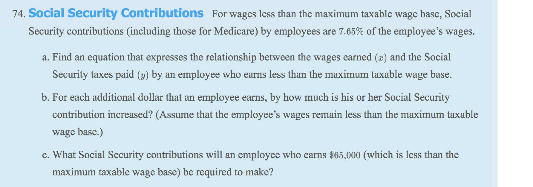 Solved 74. Social Security Contributions For wages less than