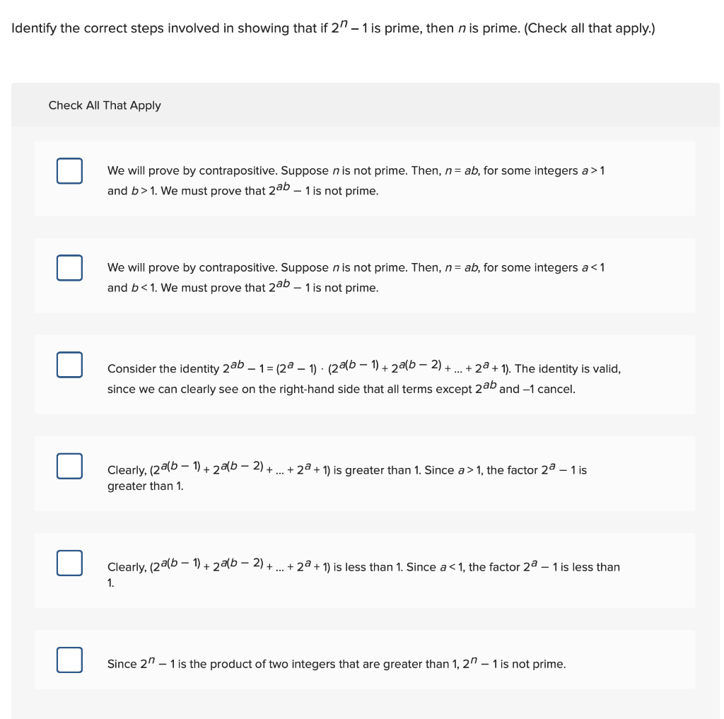 Solved Identify the correct steps involved in showing that | Chegg.com
