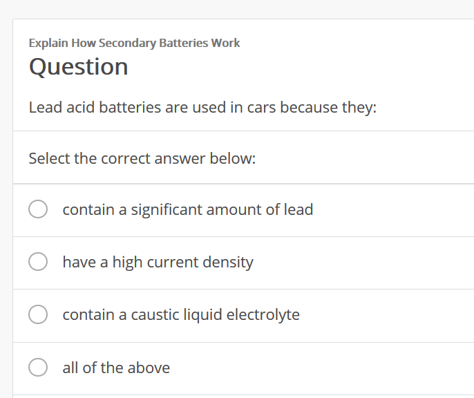 Solved Explain How Secondary Batteries Work Questiorn Lead