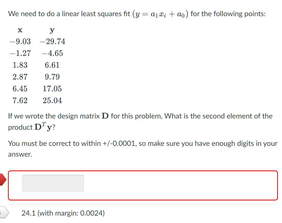 Solved We need to do a linear least squares fit (y=a1xi+a0) | Chegg.com