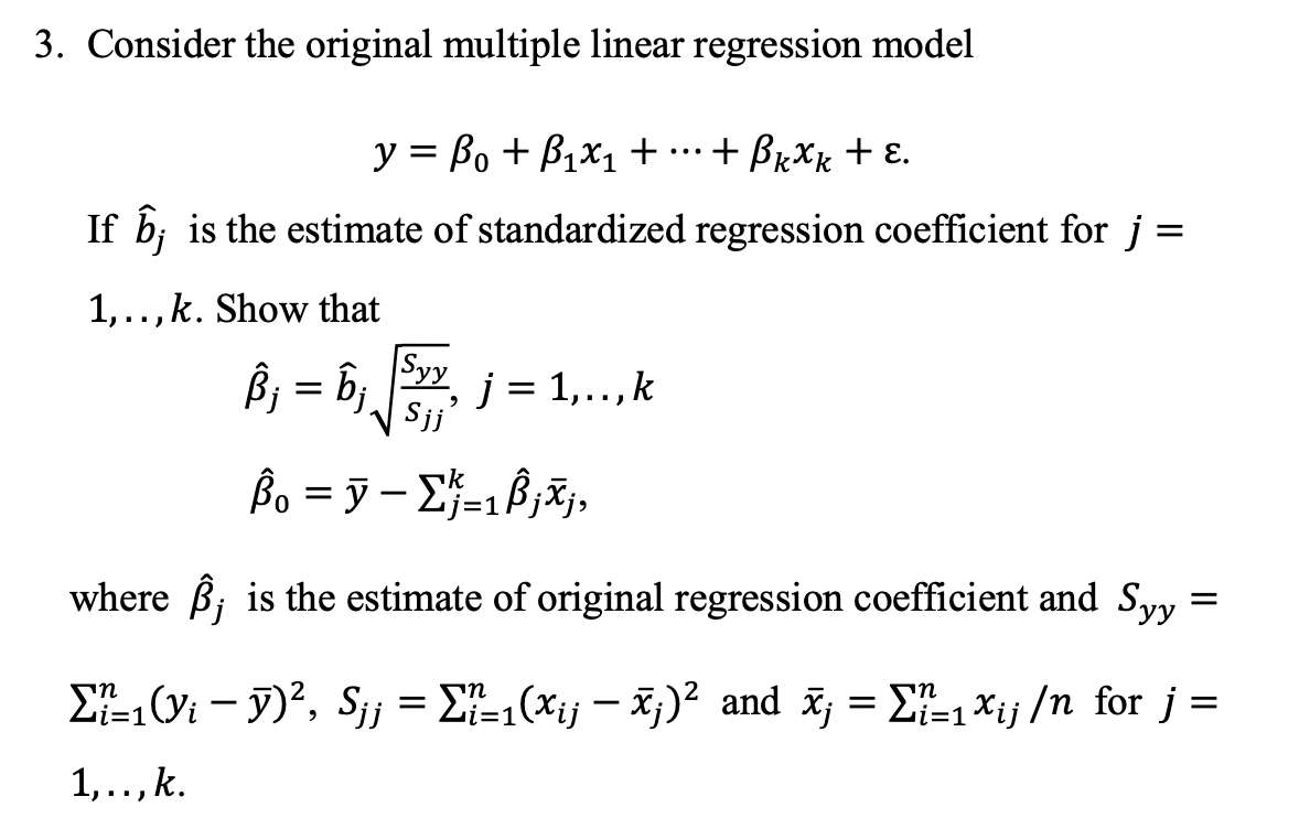 Solved Consider the original multiple linear regression   Chegg.com