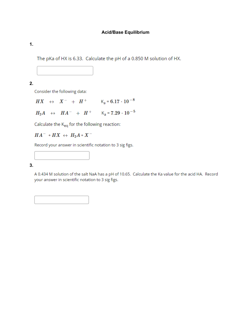 Solved The pKa of HX is 6.33. Calculate the pH of a 0.850M | Chegg.com