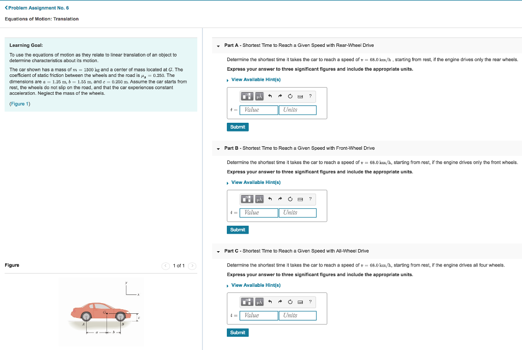 Solved Problem Assignment No. 6 Equations of Motion: | Chegg.com