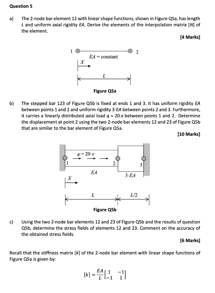 Solved Question 5 a) The 2-node bar element 12 with linear | Chegg.com