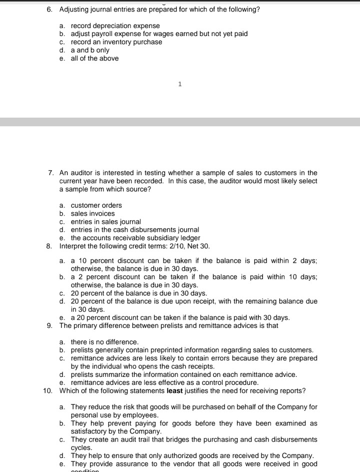 Solved 6. Adjusting journal entries are prepared for which | Chegg.com