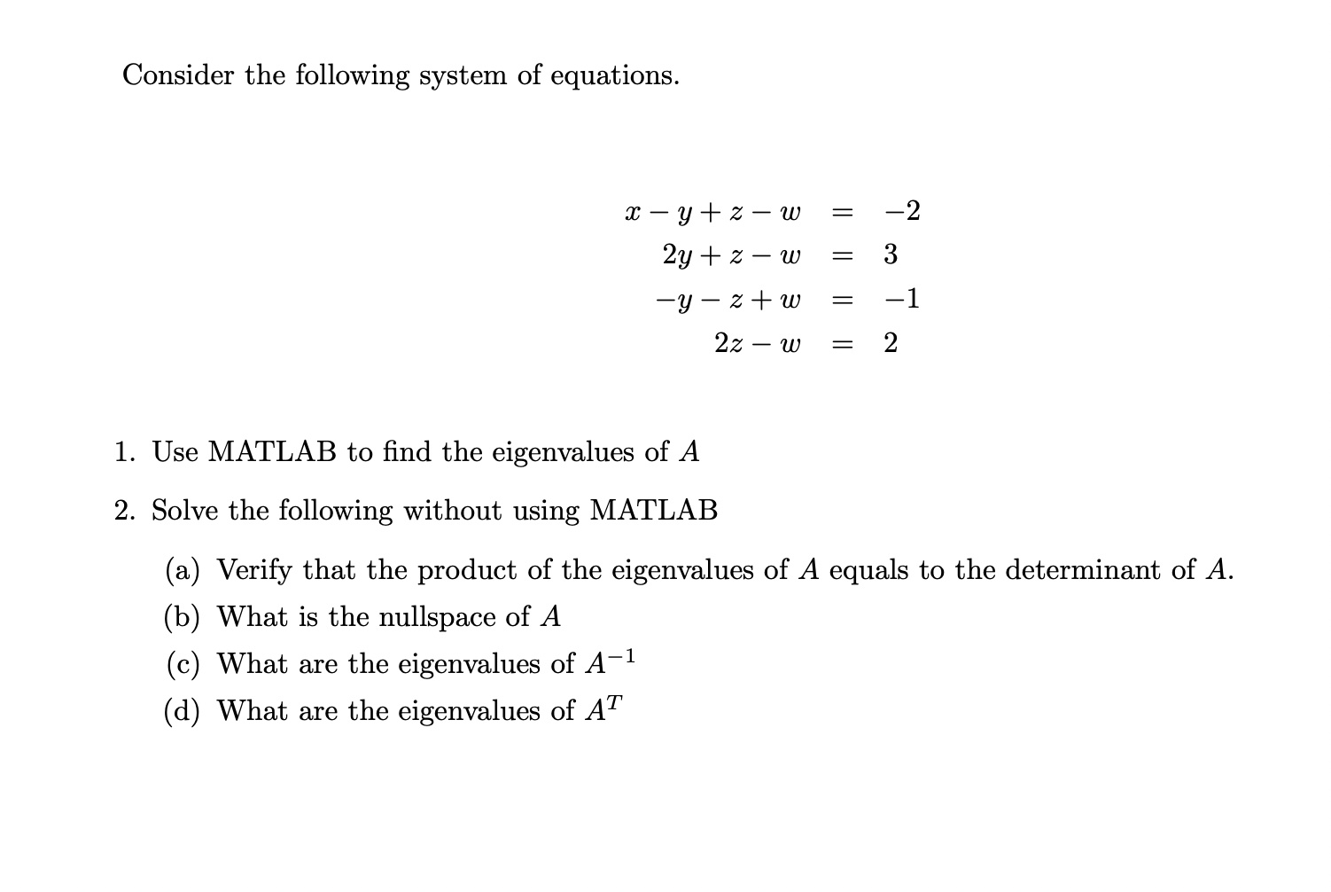 Solved Consider the following system of equations. -2 X – y | Chegg.com