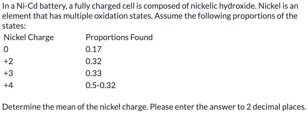 Solved In a Ni-Cd battery, a fully charged cell is composed | Chegg.com