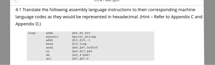 Solved 4.1 Translate the following assembly language | Chegg.com