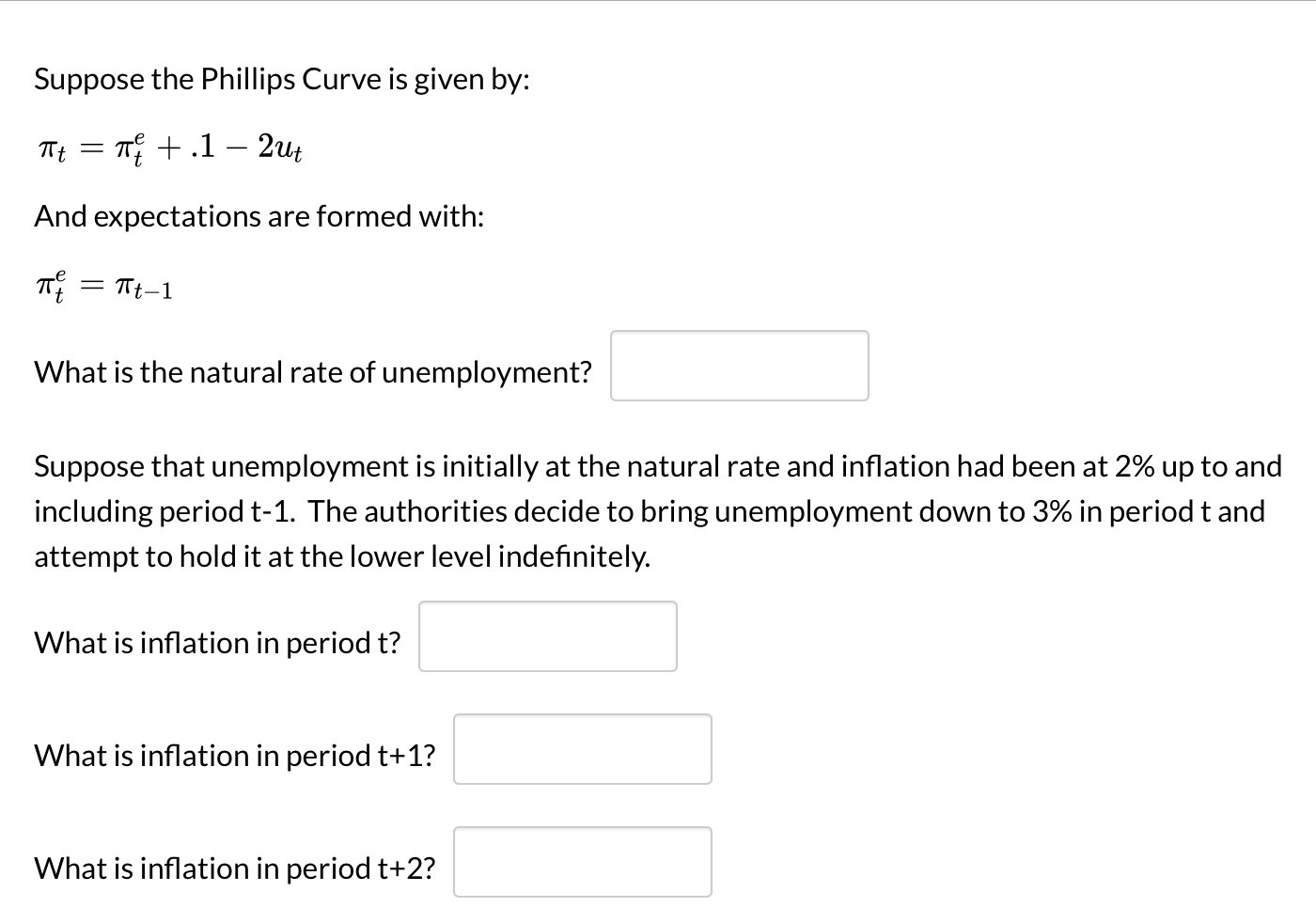 Solved Suppose The Phillips Curve Is Given By: It = The + .1 | Chegg.com