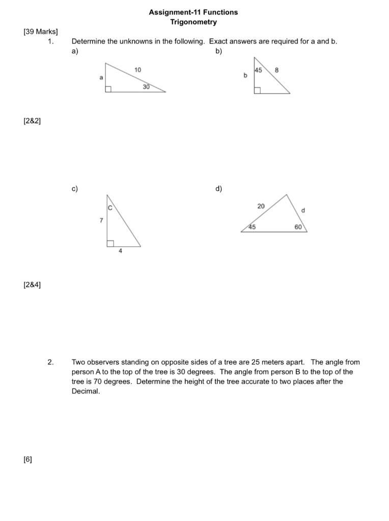 Solved Assignment-11 Functions Trigonometry [39 Marks] 1. | Chegg.com