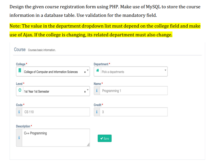 Solved Design the given course registration form using PHP. | Chegg.com