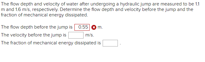 Solved The flow depth and velocity of water after undergoing | Chegg.com