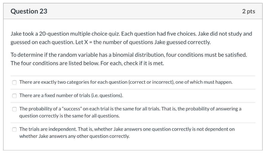Solved Question 23 2 pts Jake took a 20-question multiple | Chegg.com