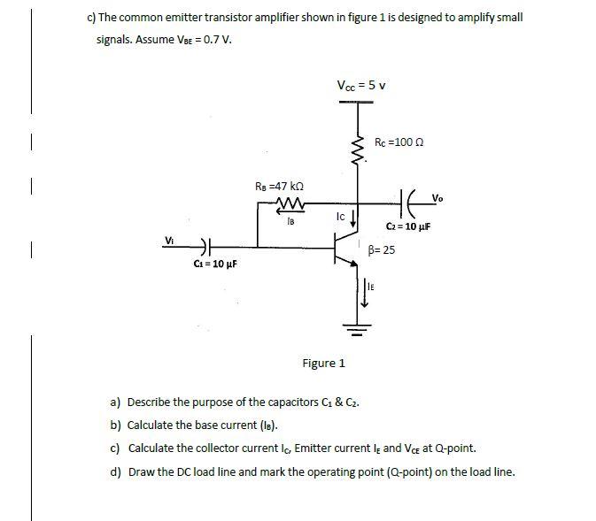 Solved c) The common emitter transistor amplifier shown in Circuit Diagram
