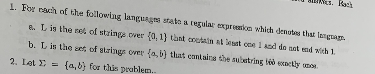 Solved 1. For each of the following languages state a | Chegg.com