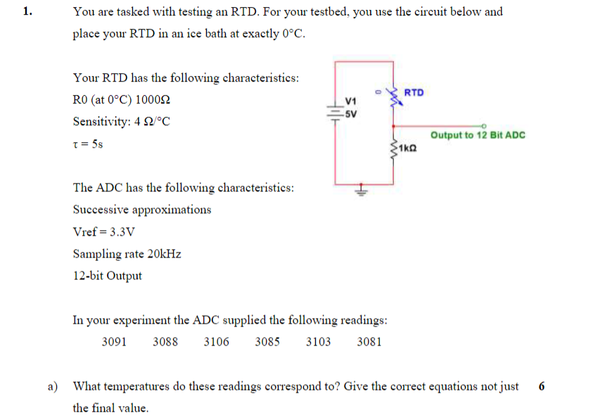 You are tasked with testing an RTD. For your testbed, | Chegg.com