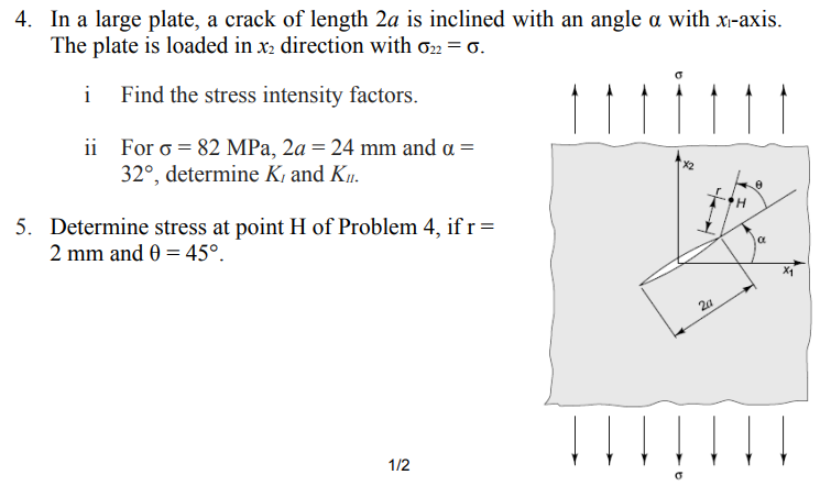 Solved 4. In a large plate, a crack of length 2a is inclined | Chegg.com