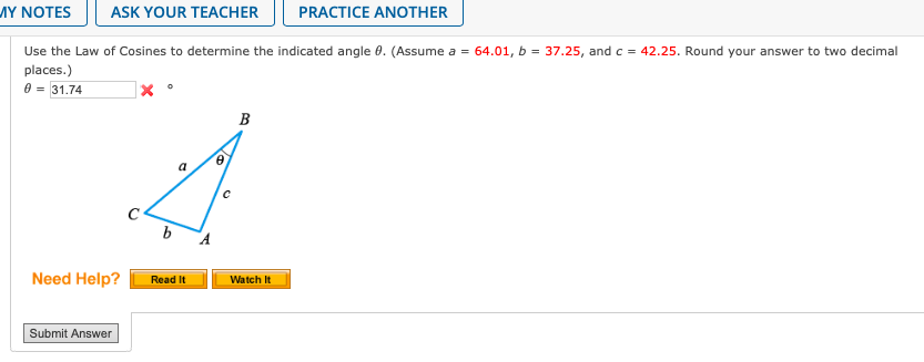 Solved Use the Law of Cosines to determine the indicated | Chegg.com