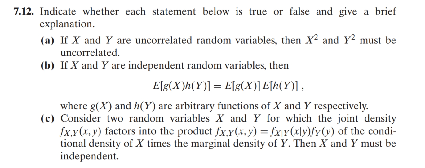 Solved 7.12. Indicate whether each statement below is true | Chegg.com