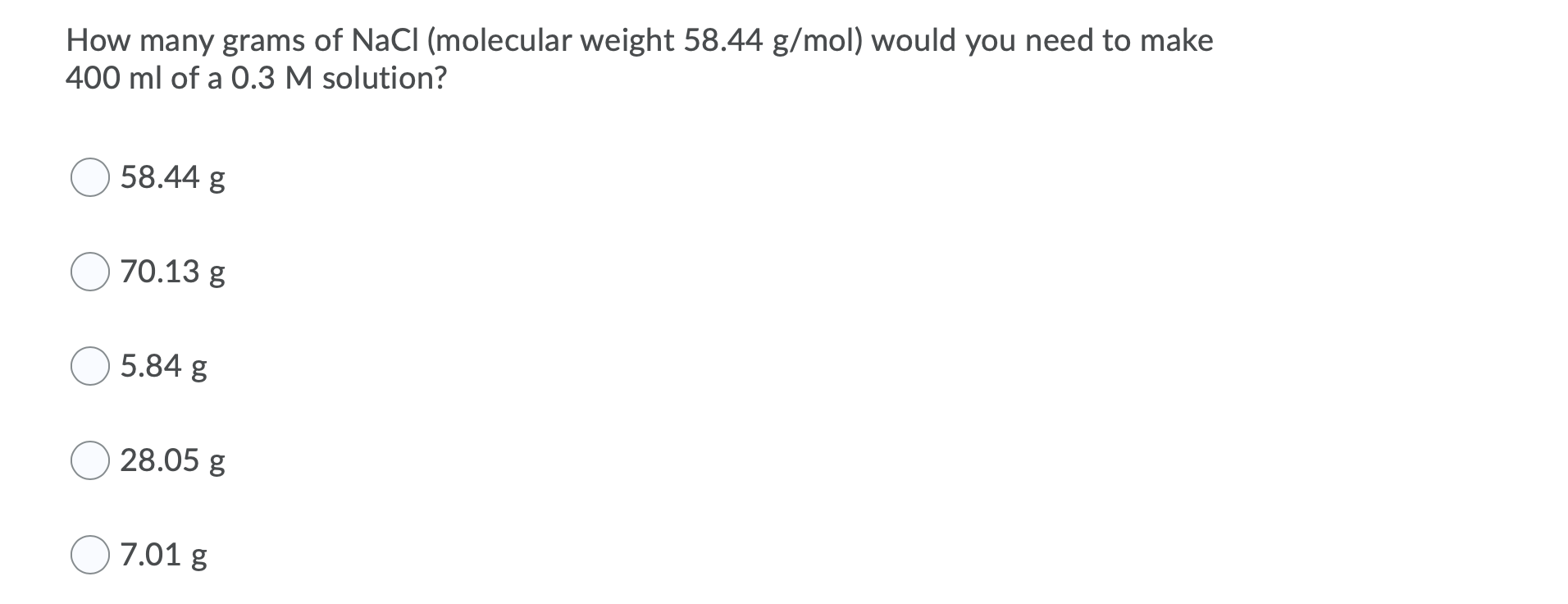 Solved How Many Grams Of Nacl Molecular Weight G Mol Chegg Com