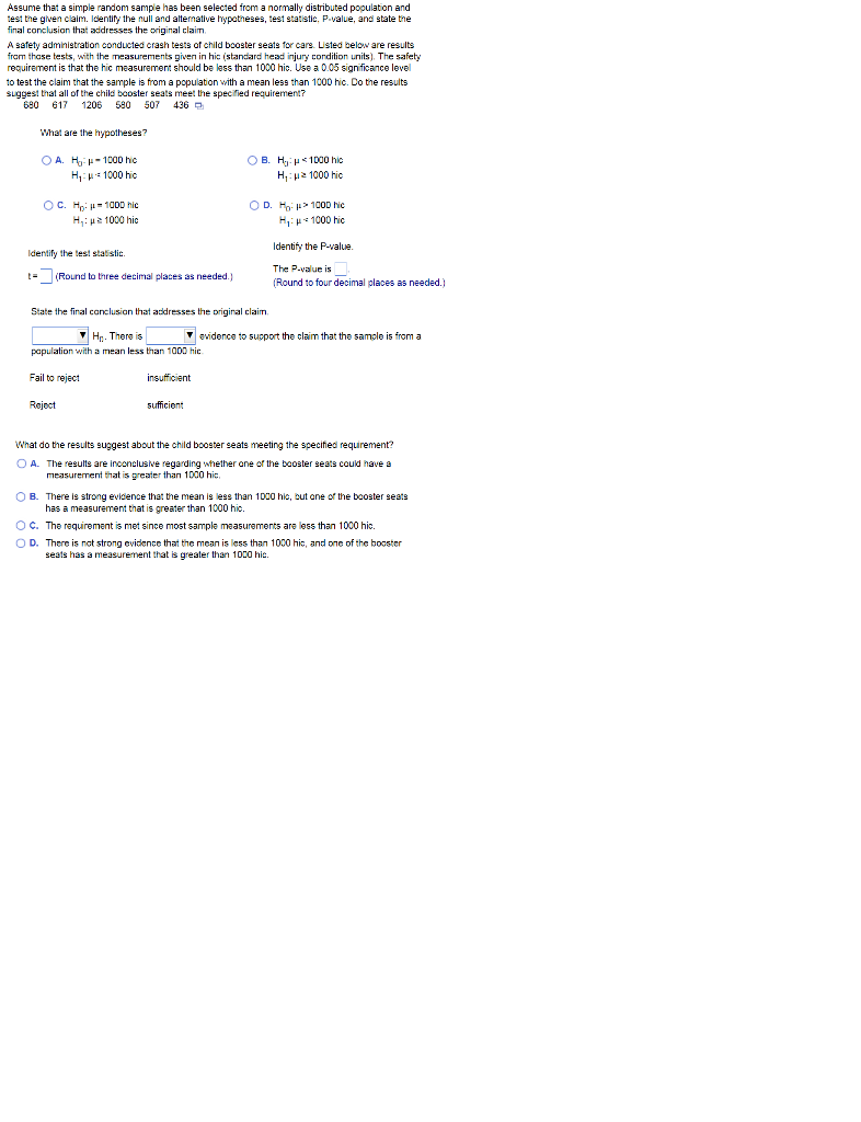 Solved Assume that a simple random sample has been selected