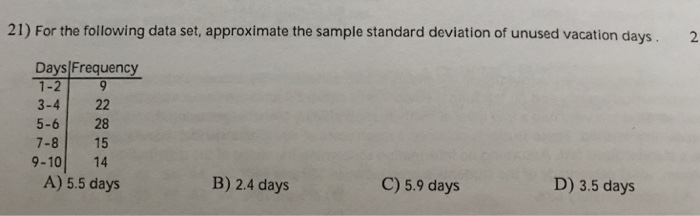 Solved 21) For the following data set, approximate the | Chegg.com
