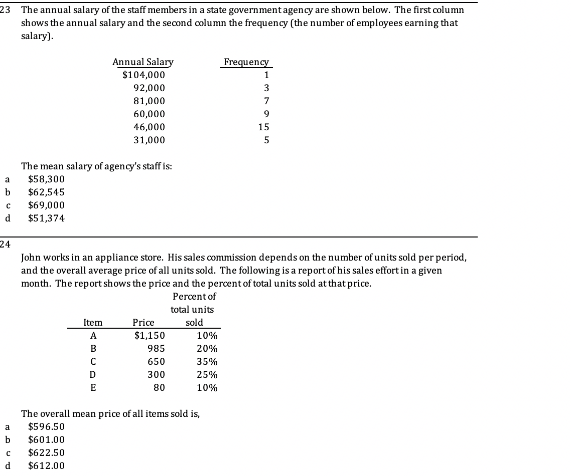 Solved 23 The annual salary of the staff members in a state | Chegg.com