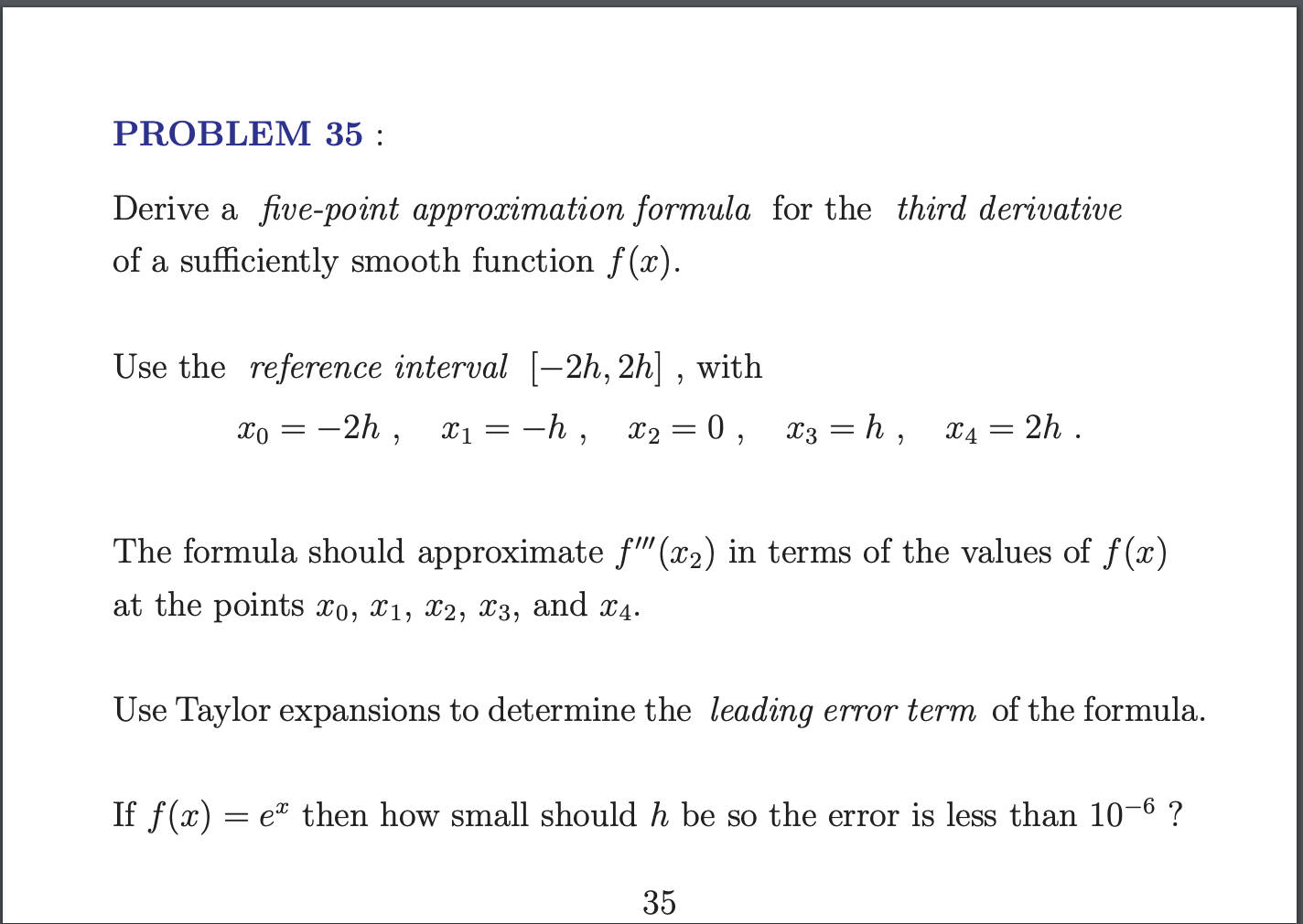 Solved PROBLEM 35 : Derive a five-point approximation | Chegg.com