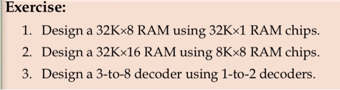 Solved Exercise: 1. Design a 32Kx8 RAM using 32Kx1 RAM | Chegg.com
