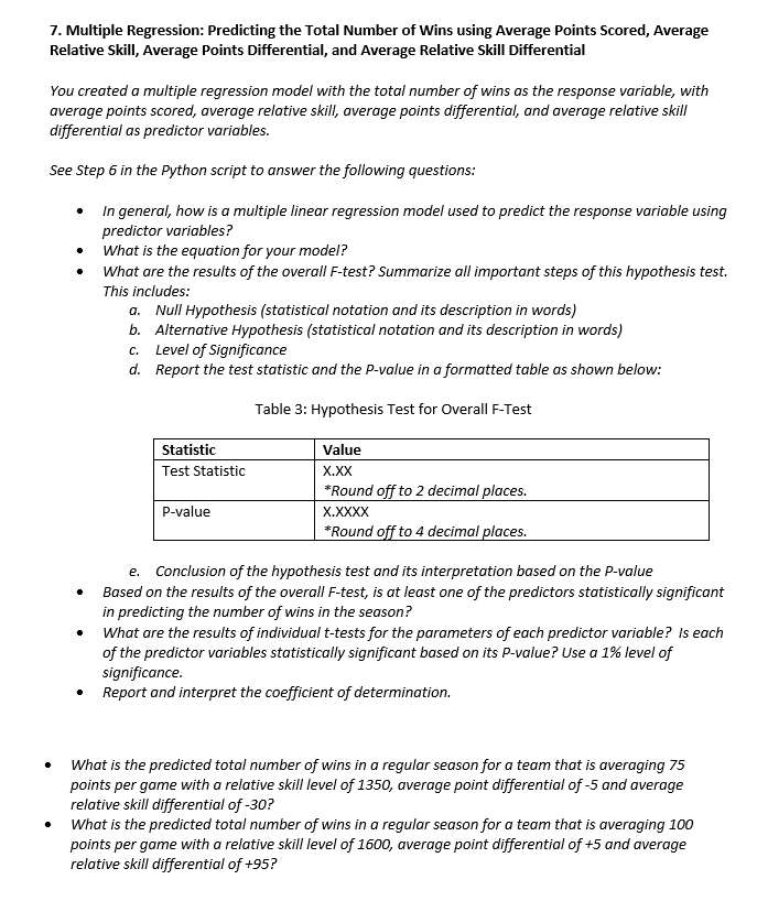 Solved Relative Skill, Average Points Differential, and