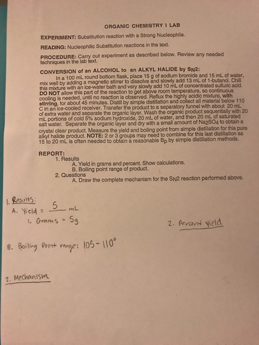 Solved ORGANIC CHEMISTRY LAB EXPERIMENT Substitution