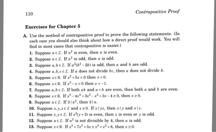 Solved Contrapositive Proof 110 Exercises for Chapter 5 A. | Chegg.com