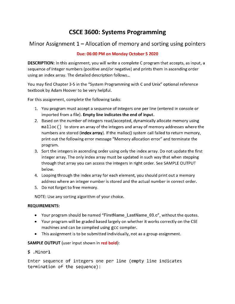 Csce 3600 Systems Programming Minor Assignment 1 Chegg Csce 3600 Systems Programming Minor Assignment 1 Chegg