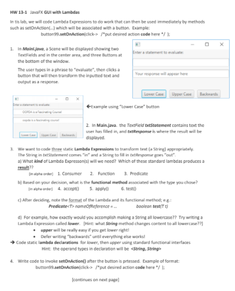 HW 13-1 JavaFX GUI with Lambdas In tis lab, we will | Chegg.com