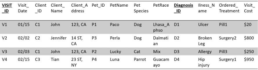 Solved Normalizing a Veterinary's Database As we fulfill our | Chegg.com