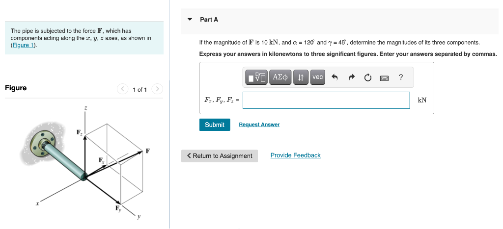 Solved The pipe is subjected to the force F, which has | Chegg.com