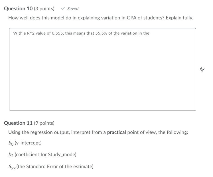 Solved Question 9 (3 points) Saved The following summary | Chegg.com