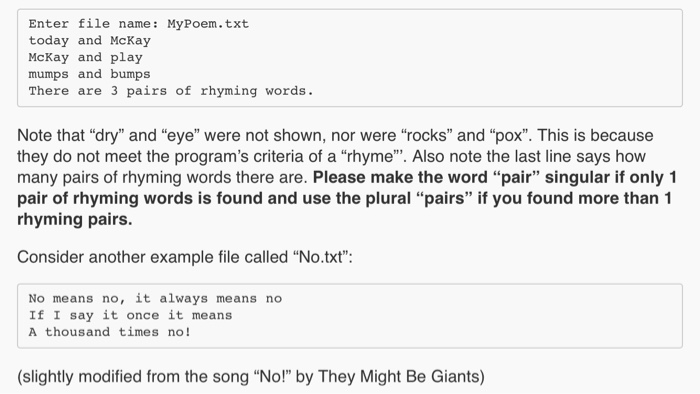 Solved RHYMES.CPP Write a program that finds rhyming words | Chegg.com