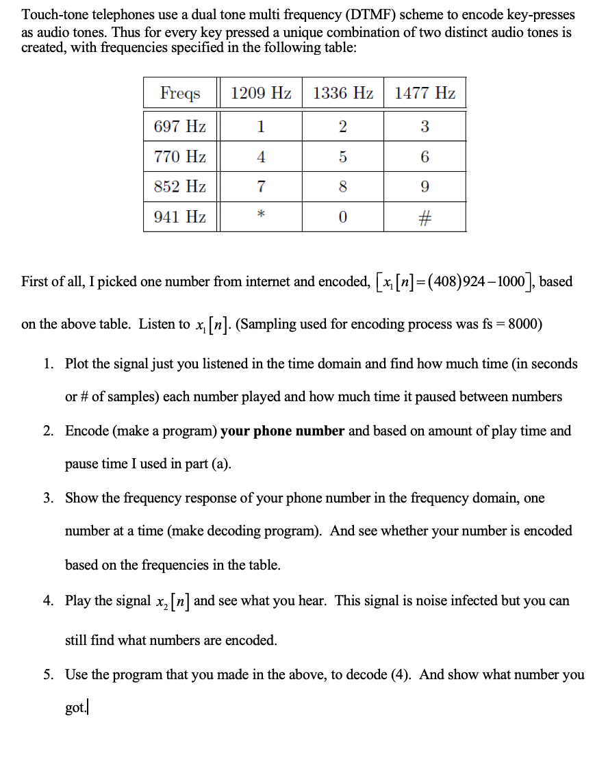 Touch-tone telephones use a dual tone multi frequency | Chegg.com