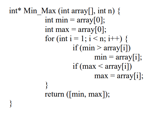 Solved int* Min_Max (int array[], int n){ int min=array[0]; | Chegg.com