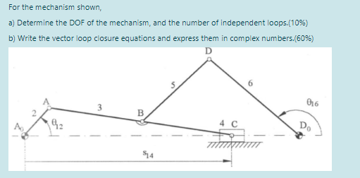 Solved For the mechanism shown, a) Determine the DOF of the | Chegg.com