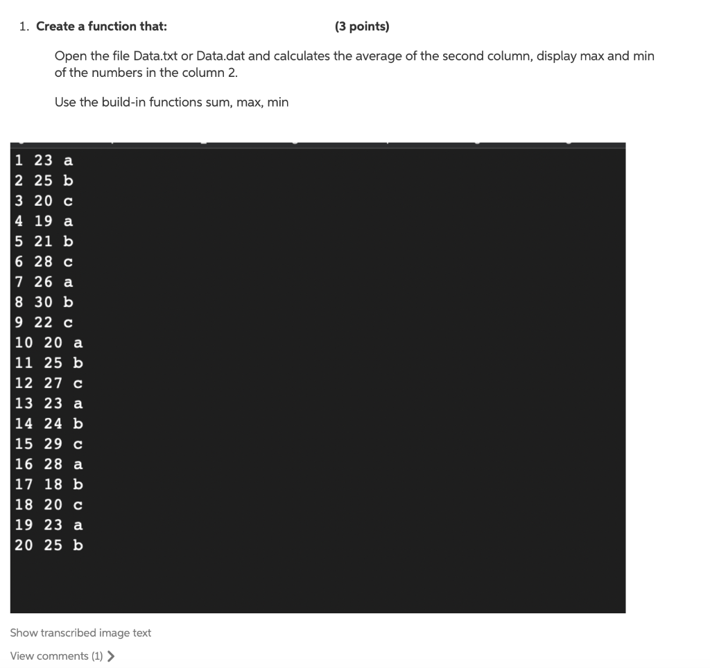 Solved 1. Create a function that: (3 points) Open the file | Chegg.com