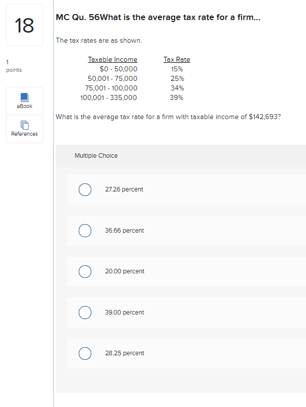 Solved MC Qu. 56What is the average tax rate for a firm... | Chegg.com